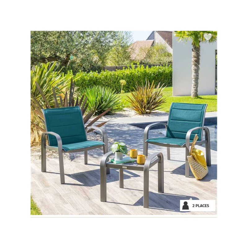 salon de jardin 2 et 4 places bleau canard ou graphite